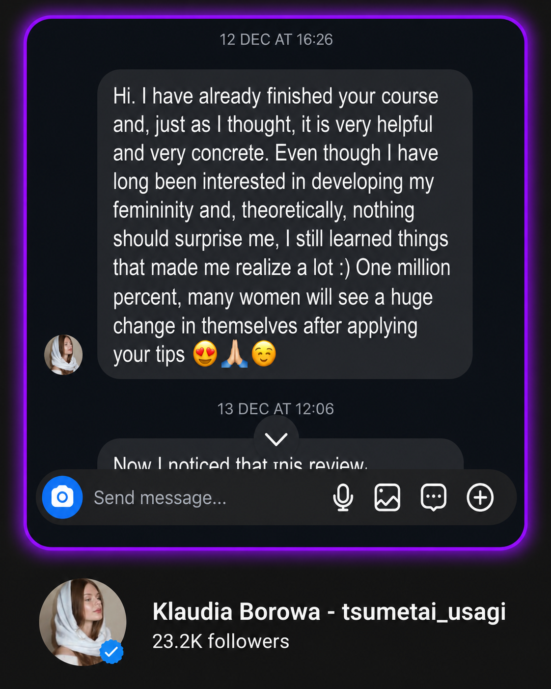 Instagram DM review - Claudia