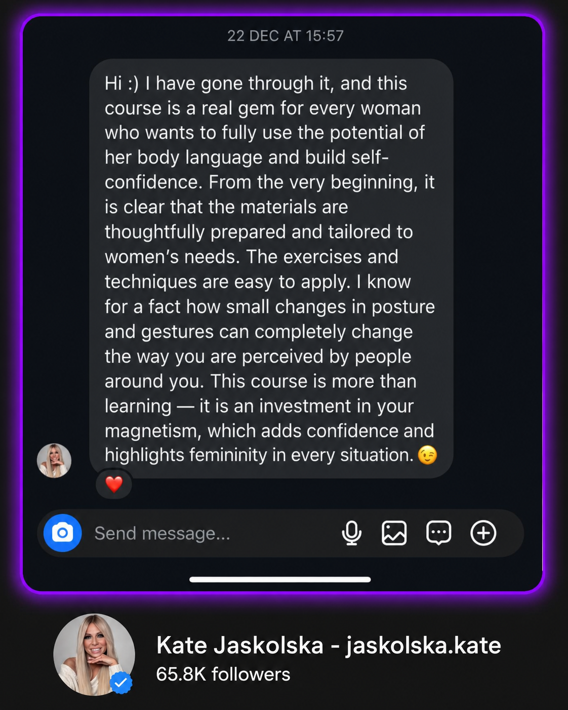 Instagram DM review - Kate